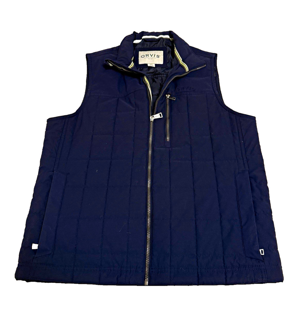 Orvis Men’s M Navy Quilted Full Zip Vest Stand-Up Collar Regular Fit 40"